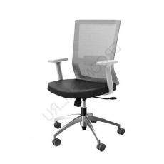 Кресло для персонала Iron с регулируемыми подлокотниками белый каркас ткань CW  (серая/черная)