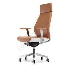 Кресло для руководителя с подголовником Coupe кожа, спинка лак белый  ZP/PU  (Коричневая кожа)