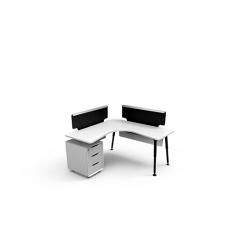 Стол письменный левый с экраном из ткани 1500x1500x750 DW86L-2.15PB Anyways 2 (Белый)