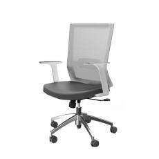 Кресло для персонала Iron с фиксированными подлокотниками белый каркас ткань CW (серая/серая)