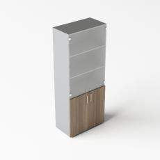 Шкаф для документов высокий с белыми матовыми стеклянными дверями 800х440х1950 EMHS834BL Fortum (Титан/Орех)