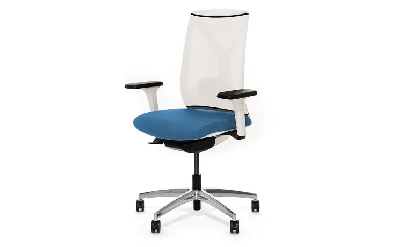 Кресло офисное 4D DION Mesh/Ткань Голубая/Сетка Белая/Крестовина Алюмин.