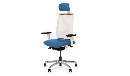 Кресло офисное подгол. DION Mesh/Ткань Голубая/Сетка Белая/Крестовина Алюмин.
