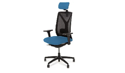 Кресло офисное подгол. DION Mesh/Ткань Голубая/Сетка Черная/Крестовина Черная