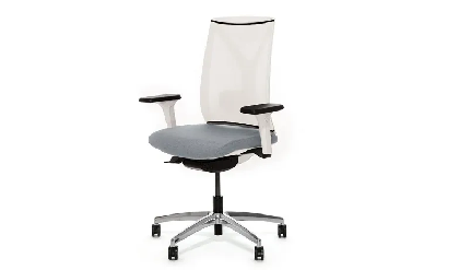 Кресло офисное 4D DION Mesh/Ткань Серая/Сетка Белая/Крестовина Алюмин.