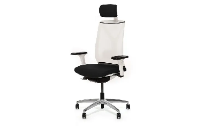 Кресло офисное подгол. DION Mesh/Ткань Черная/Сетка Белая/Крестовина Алюмин.