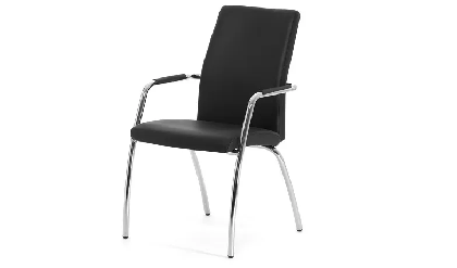 Кресло офисное на 4 опорах Well_seat 3001 black/Иск. кожа черная/Ножки хром